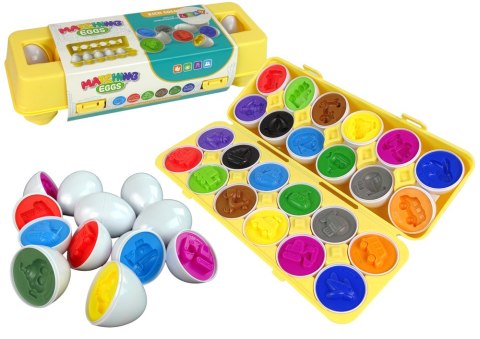 Edukacyjny Sorter 12 Jaj Pojazdy Auta Kolory Układanka Kształty LEAN Toys