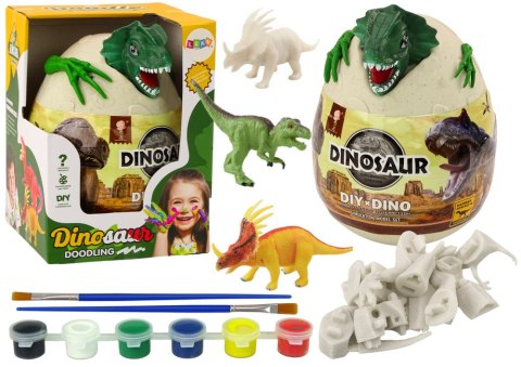 Jajo Z Dinozaurami Do Malowania Farbki Pędzelki DIY Zielony LEAN Toys