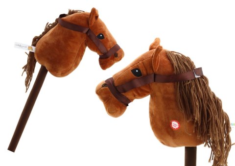 Pluszowa Głowa Konia Na Kiju Hobby Horse Koń Długowłosy Brązowy Dźwięki LEAN Toys