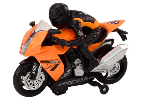 Motor Z Motocyklistą Światła Dźwięki Czujnik Przeszkód Pomarańczowy LEAN Toys