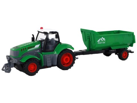 Zdalnie Sterowany Ciągnik Traktor R/C z Przyczepą 1:24 Światła Zielony LEAN Toys