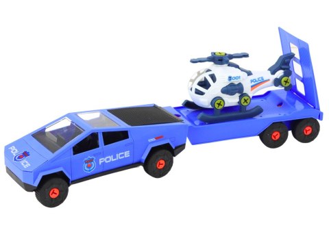 Zestaw Nowoczesne Auto z Helikopterem i Lawetą Do Rozkręcania DIY Niebieski LEAN Toys