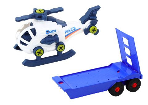 Zestaw Nowoczesne Auto z Helikopterem i Lawetą Do Rozkręcania DIY Niebieski LEAN Toys