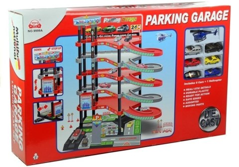 Garaż Parking 5 Pięter Zjeżdżalnia Winda + Pojazdy LEAN Toys