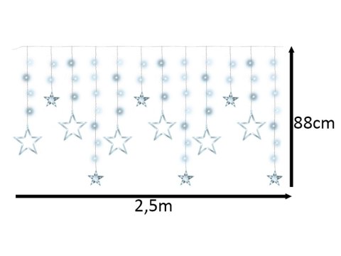 Lampki LED kurtyna gwiazdki 2,5m 138LED zimny biały 8 trybów świecenia