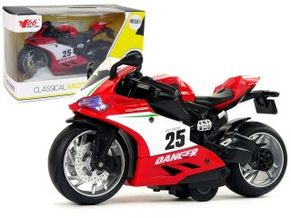 Motocykl Sportowy Czerwony 1:12 Napęd Pull-Back Dźwięk Światła LEAN Toys