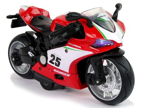 Motocykl Sportowy Czerwony 1:12 Napęd Pull-Back Dźwięk Światła LEAN Toys