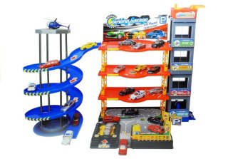 Parking Poziomowy Tor Winda 4 Autka Helikopter LEAN Toys