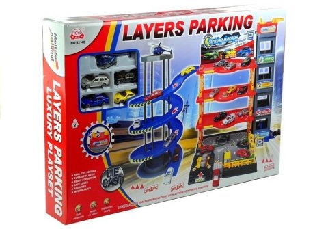 Parking Poziomowy Tor Winda 4 Autka Helikopter LEAN Toys