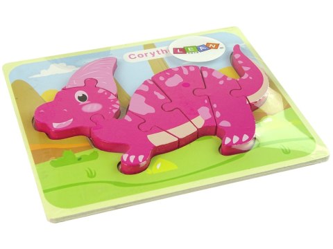 Drewniane Puzzle Dinozaur Corythosaurus Różowy Spinosaurus Fioletowy LEAN Toys