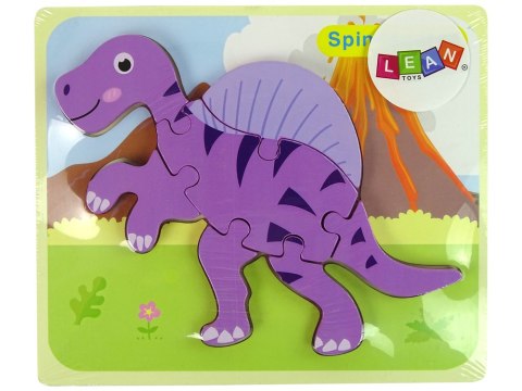 Drewniane Puzzle Dinozaur Corythosaurus Różowy Spinosaurus Fioletowy LEAN Toys