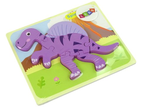 Drewniane Puzzle Dinozaur Corythosaurus Różowy Spinosaurus Fioletowy LEAN Toys