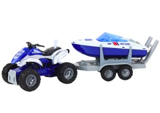 Quad Policyjny z Przyczepą do przewozu Łodzi oraz Motorówką LEAN Toys