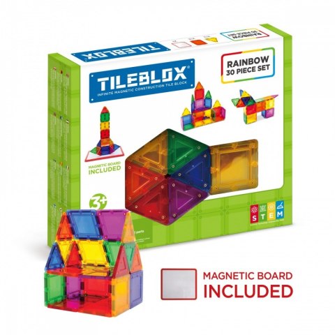 Klocki magnetyczne Tileblox Zestaw tęczowy z tablicą magnetyczną 30 elementów Magformers