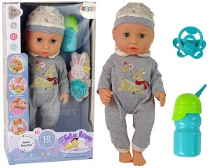 Lalka Bobas Siusia Dźwięk Smoczek Butelka Szara Piżama LEAN Toys