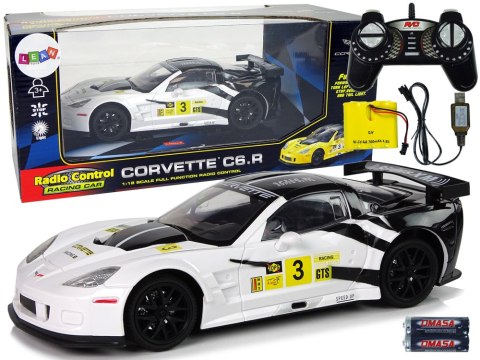 Auto Sportowe Wyścigowe R/C 1:18 Corvette C6.R Biały 2.4 G Światła LEAN Toys