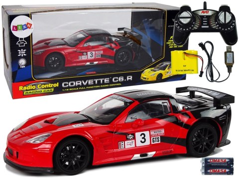 Auto Sportowe Wyścigowe R/C 1:18 Corvette C6.R Czerwony 2.4 G Światła LEAN Toys