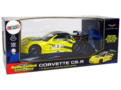 Auto Sportowe Wyścigowe R/C 1:18 Corvette C6.R Żółty 2.4 G Światła LEAN Toys