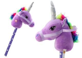 Pluszowa Głowa Jednorożca Na Kiju Hobby Horse Jednorożec Fioletowy Dźwięki LEAN Toys