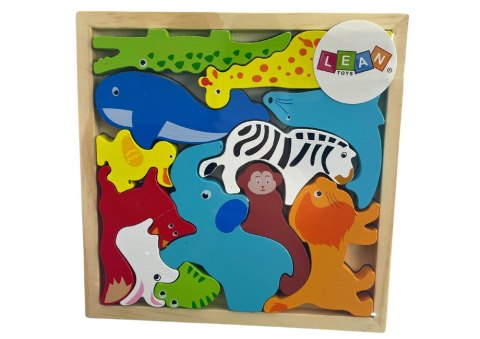 Drewniane Puzzle Zwierzęta Do Dopasowania Lew Królik LEAN Toys