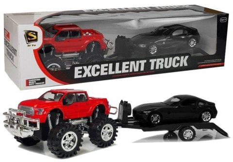 Zestaw Pojazdów Czerwony Monster Truck Czarne BMW Laweta 58 cm LEAN Toys