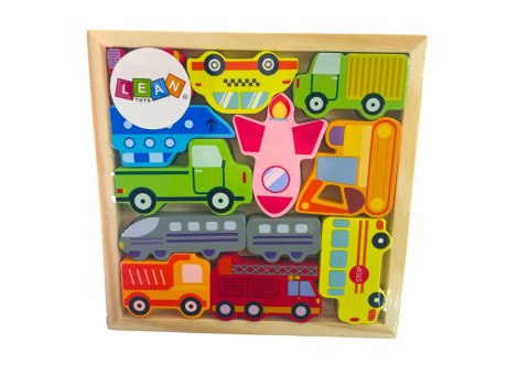 Drewniane Puzzle Środki Transportu Do Dopasowania Autobus Taxi LEAN Toys