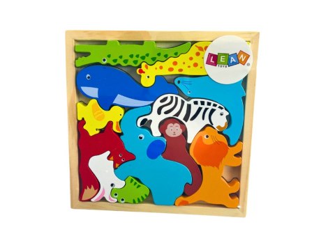 Drewniane Puzzle Zwierzęta Do Dopasowania Lew Królik LEAN Toys