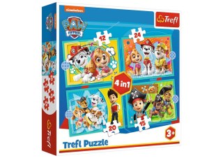 Puzzle 4w1 Psi Patrol Wesoła ekipa Psiego Patrolu Trefl 34346 Trefl Puzzle