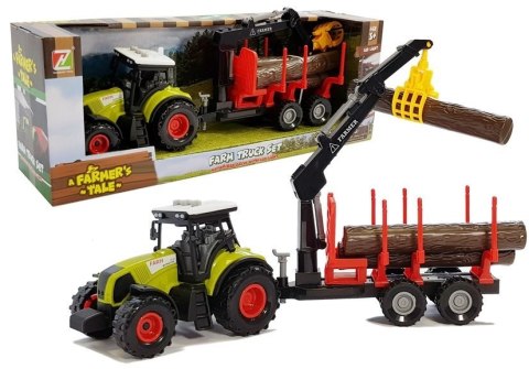 Traktor z Przyczepą leśną z Drewnem i Ramieniem LEAN Toys