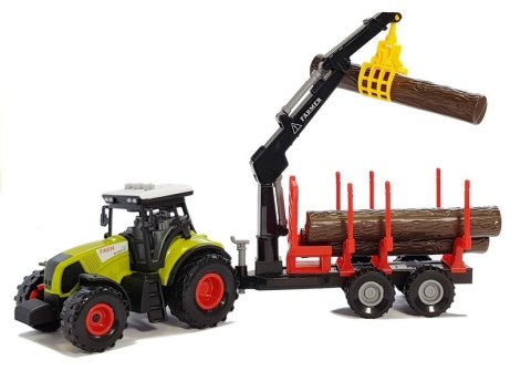 Traktor z Przyczepą leśną z Drewnem i Ramieniem LEAN Toys