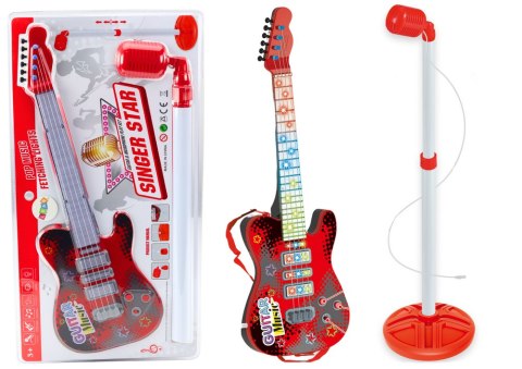 Zestaw Gitara Elektryczna Statyw z Mikrofonem Na Baterie Czerwona LEAN Toys