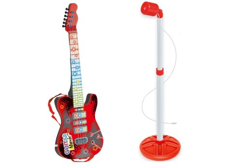 Zestaw Gitara Elektryczna Statyw z Mikrofonem Na Baterie Czerwona LEAN Toys