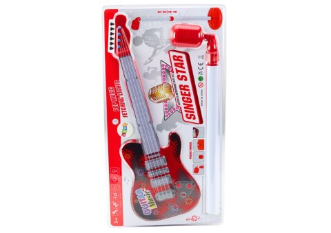 Zestaw Gitara Elektryczna Statyw z Mikrofonem Na Baterie Czerwona LEAN Toys