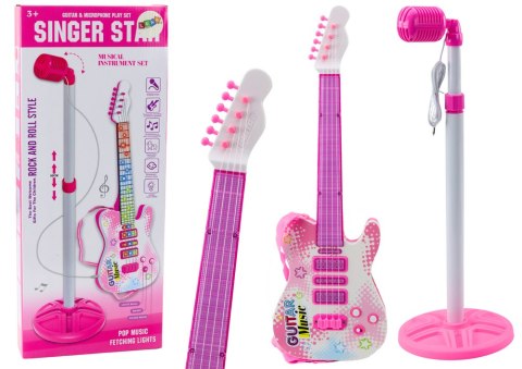 Zestaw Gitara Elektryczna Statyw z Mikrofonem Na Baterie Różowe LEAN Toys