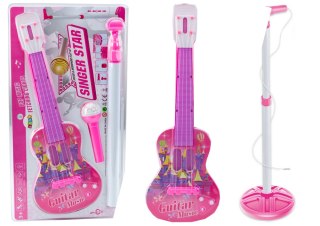 Zestaw Gitara Elektryczna Statyw z Mikrofonem Na Baterie Różowe LEAN Toys