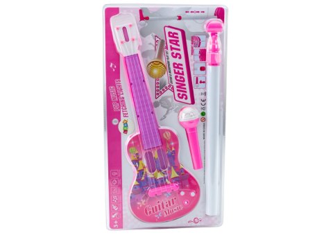 Zestaw Gitara Elektryczna Statyw z Mikrofonem Na Baterie Różowe LEAN Toys