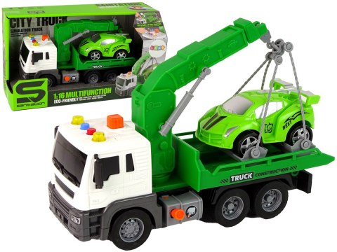 Ciężarówka Laweta Pomoc Drogowa Holownik 1:16 Zielona Dźwięk Światła LEAN Toys