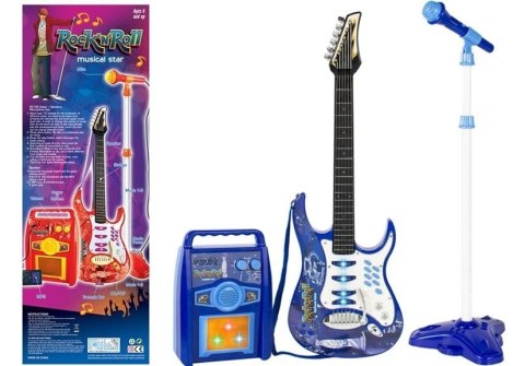 Gitara Elektryczna Struny Mikrofon Wzmacniacz Niebieska LEAN Toys