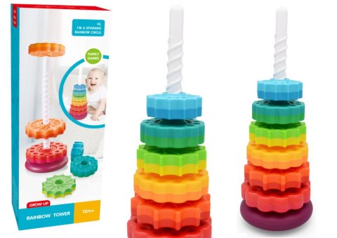 Piramida Obrotowa Wieża Sorter Układanka Tęczowa 6 El. LEAN Toys