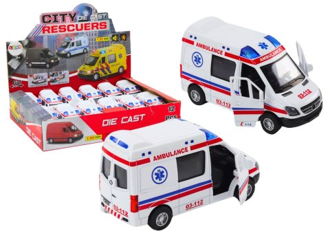 Ambulans Karetka 1:32 Otwierane Drzwi Światła Dźwięki Napęd Biała LEAN Toys