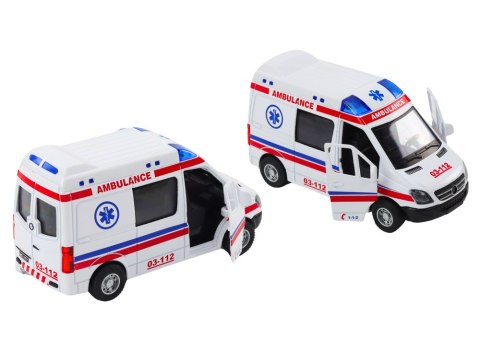 Ambulans Karetka 1:32 Otwierane Drzwi Światła Dźwięki Napęd Biała LEAN Toys