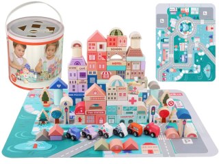 Zestaw Drewnianych Klocków Miasto Litery Puzzle 115 Sztuk LEAN Toys