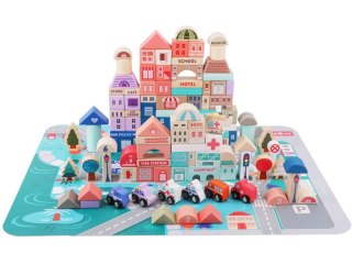 Zestaw Drewnianych Klocków Miasto Litery Puzzle 115 Sztuk LEAN Toys