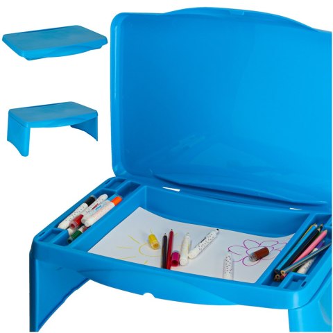 Stolik samochodowy do auta podróżny przenośny składany dla dzieci ze schowkiem niebieski Kik Sp. z o. o. Sp. k.