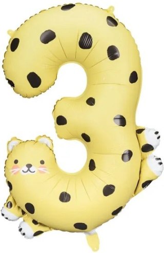 Balon foliowy urodzinowy cyfra "3" - Gepard 55x75 cm Partydeco Spółka z Ograniczoną Odpowiedzialnością