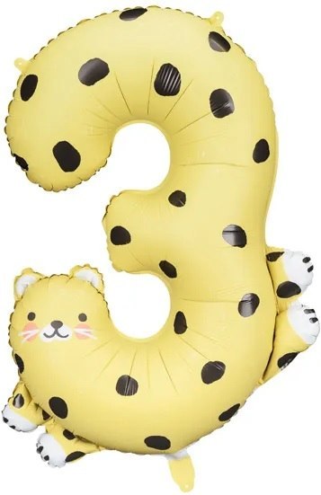 Balon foliowy urodzinowy cyfra "3" - Gepard 55x75 cm Partydeco Spółka z Ograniczoną Odpowiedzialnością