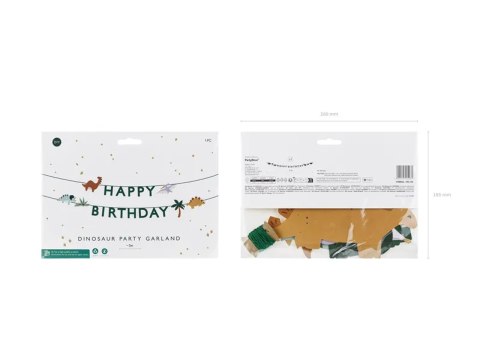 Baner Happy Birthday Dino 3m Partydeco Spółka z Ograniczoną Odpowiedzialnością