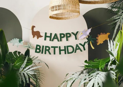 Baner Happy Birthday Dino 3m Partydeco Spółka z Ograniczoną Odpowiedzialnością