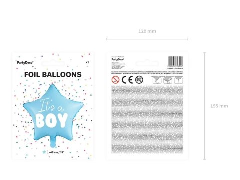 Balon foliowy "It's a boy" na baby shower gwiazda niebieska 48cm Partydeco Spółka z Ograniczoną Odpowiedzialnością