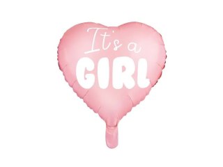 Balon foliowy "It's a girl" na baby shower serce różowe 48cm Partydeco Spółka z Ograniczoną Odpowiedzialnością